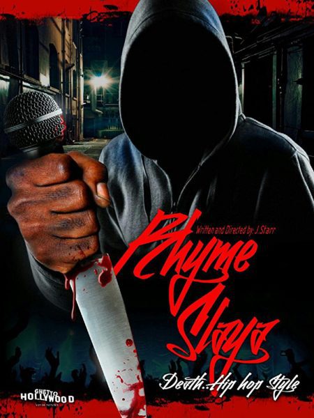 Rhyme Slaya poster, hooded man with knife