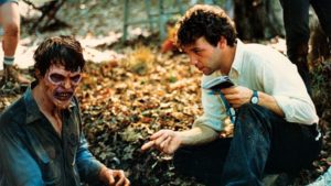 Sam and star Bruce Campbell on set of Evil Dead 2