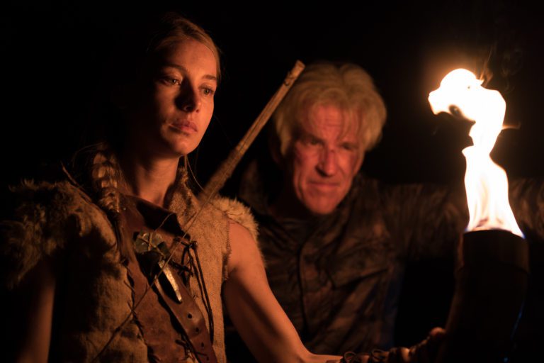 (L-R) Charlotte Vega as Jen and Matthew Modine as Scott in the horror film, WRONG TURN, a Saban Films release. Photo courtesy of Saban Films.