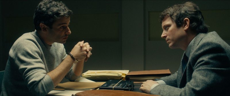 (L-R) Luke Kirby as Ted Bundy and Elijah Wood as Bill Hagmaier in the drama/thriller, NO MAN OF GOD, an RLJE Films release. Photo courtesy of RLJE Films