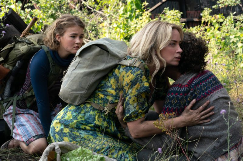 L-r, Regan (Millicent Simmonds), Evelyn (Emily Blunt) and Marcus (Noah Jupe) brave the unknown in "A Quiet Place Part II.”
