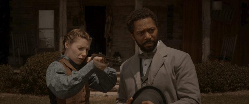(L-R) TaraPerry as Annie	and Thomas Hobson as James McCune	in the mystery/thriller	GHOSTS OF THE OZARKS, an	XYZ	Films	release. Photo	courtesy of XYZ Films.