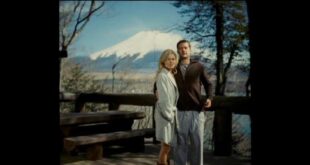 Rachel Taylor and Joshua Jackson as Jane and Ben pose in front of Mt. Fuji in the movie Shutter